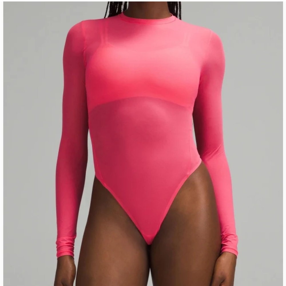 lululemon athletica Pink Long Sleeve wundermost thong Bodysuit
